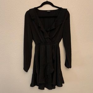 Express Black Long Sleeve Fit and Flare Ruffle Dress Size XS